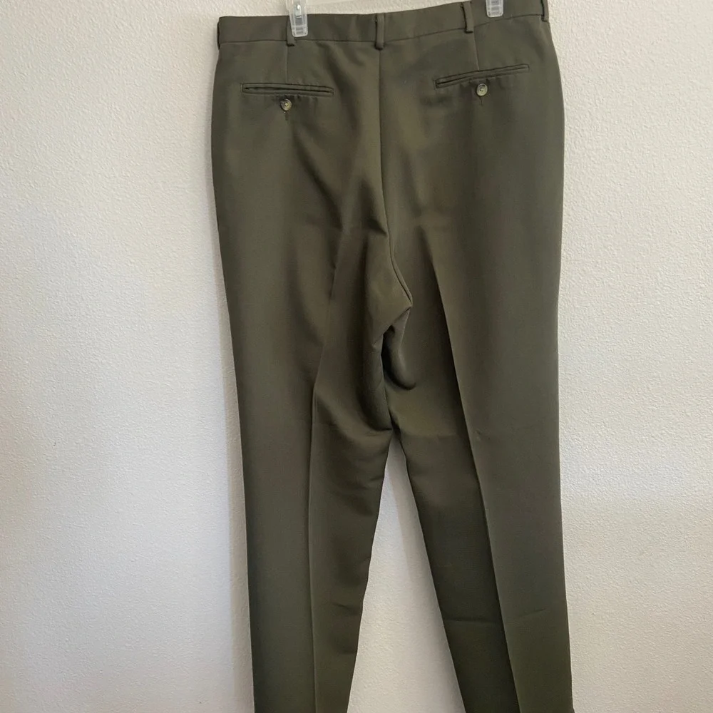 Chaps Ralph Lauren Mens 38x34(ACT 37x33) Olive Green‎ Pleated Cuffed Trousers